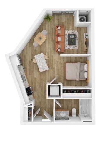 Floor plan for studio, 1 bath, 561 sqft